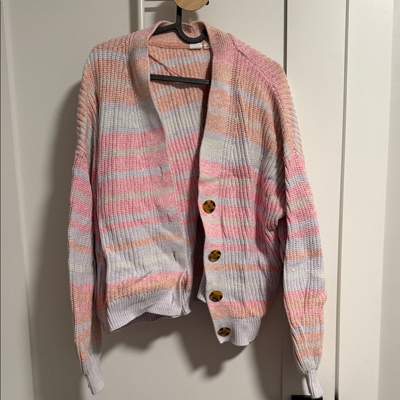 GAP Sweaters - GAP Pastel Striped Button-Front Cardigan in Pink, Peach & Lavender